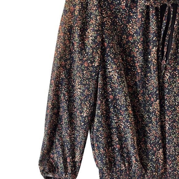 Floral Smocked Waist Mini Dress With 3/4 Sleeves & Ruffled Neckline By J Crew Me - Picture 6 of 12